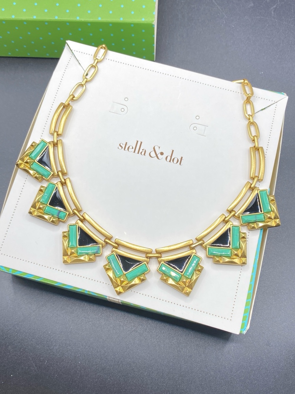 STELLA & DOT Zia Necklace New In Box Statement Black Turqoise Gold Tone